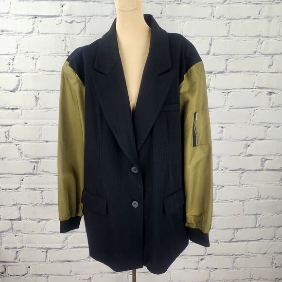 Anthropologie DOLAN Blazer Utility Mixed Fabric Size XL Edgy Military gorpcore - Picture 2 of 8